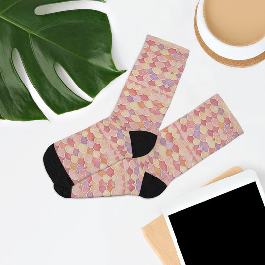 Pastel Mermaid Scale Socks — Recycled Poly Patterned Crew Socks