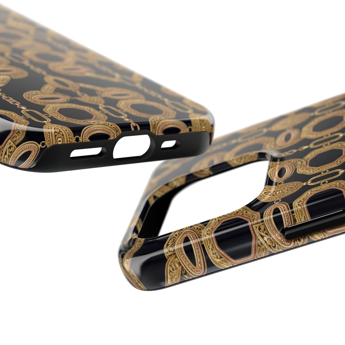 Gold Chain Phone Case — Black & Gold Ornate Chain All-Over Print Tough Cover