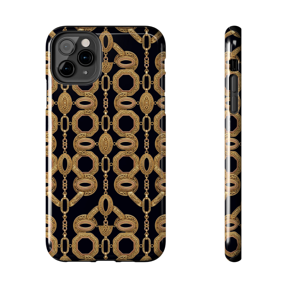 Gold Chain Phone Case — Black & Gold Ornate Chain All-Over Print Tough Cover
