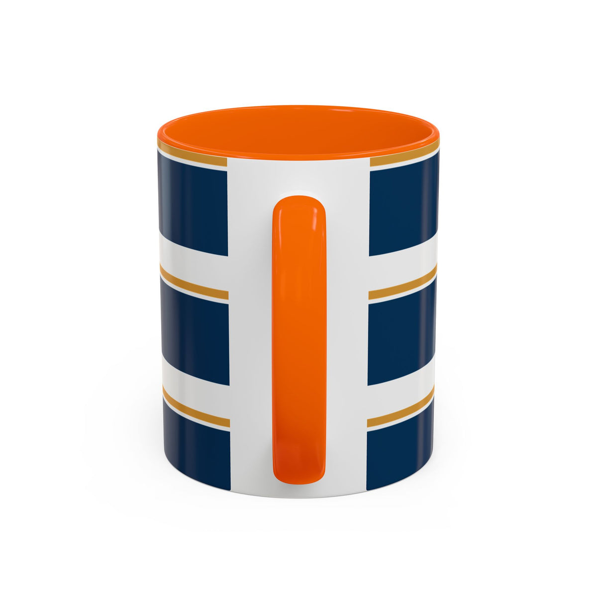 Navy and Gold Striped Accent Mug — White Ceramic