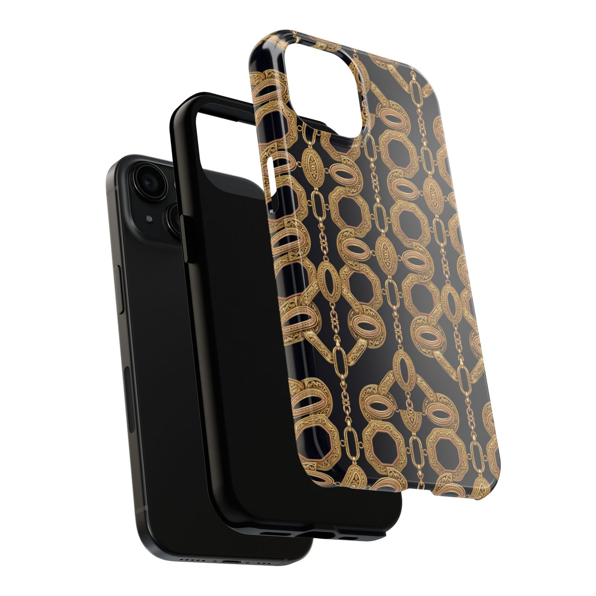 Gold Chain Phone Case — Black & Gold Ornate Chain All-Over Print Tough Cover