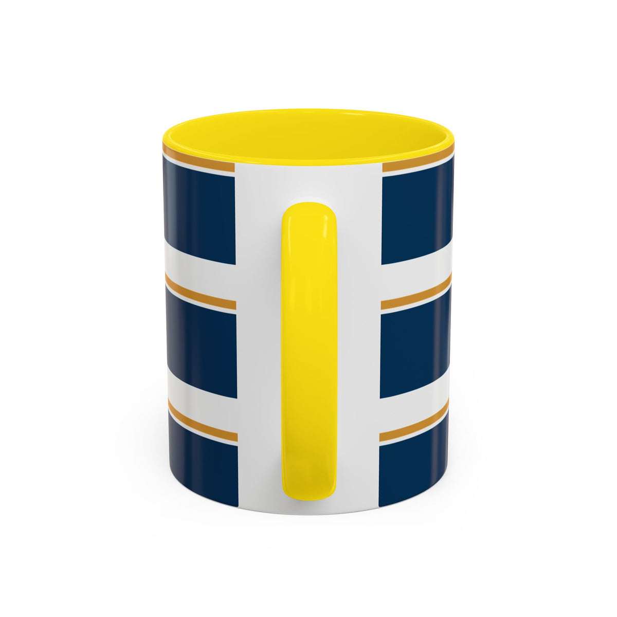 Navy and Gold Striped Accent Mug — White Ceramic