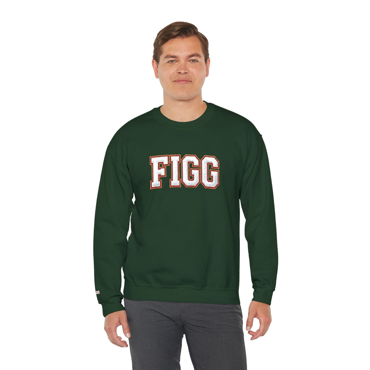 FFiGG Embroidered Collegiate Crewneck — Sport Grey, Black & More Colors