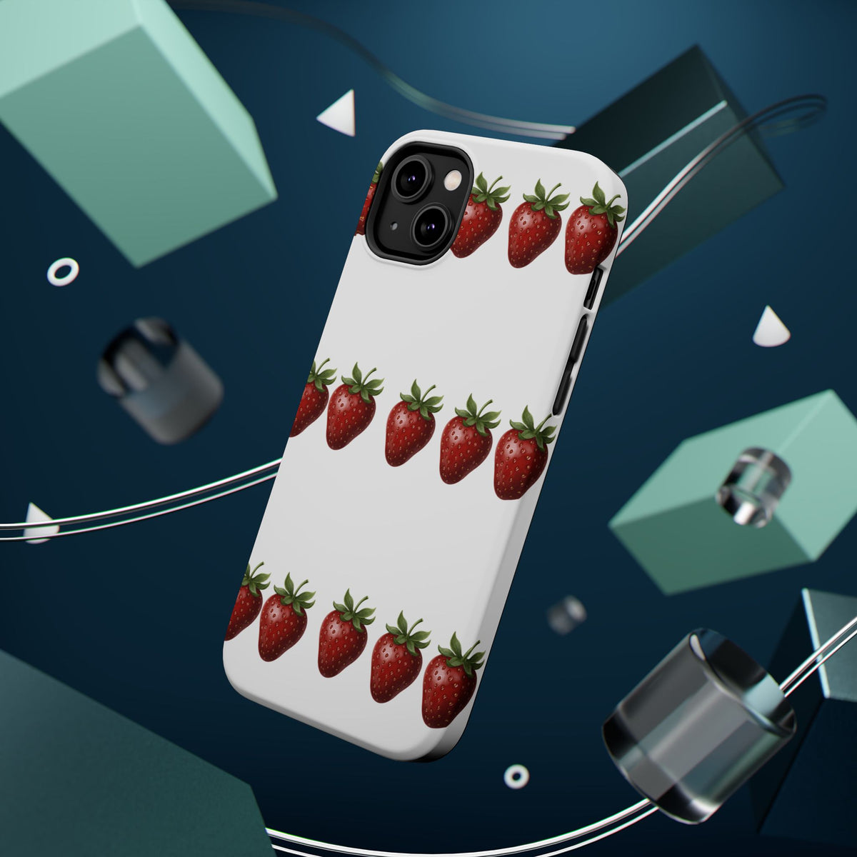 Strawberry Row Phone Case — White MagSafe Magnetic Impact-Resistant Cover