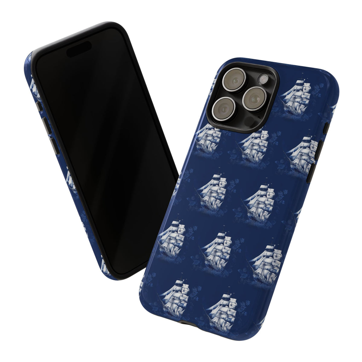 Navy Sailing Ship Phone Case — Navy Blue Vintage Nautical All-Over Print