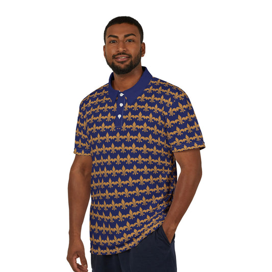 Navy & Gold Fleur-de-Lis Polo — All-Over Print Classic Polo