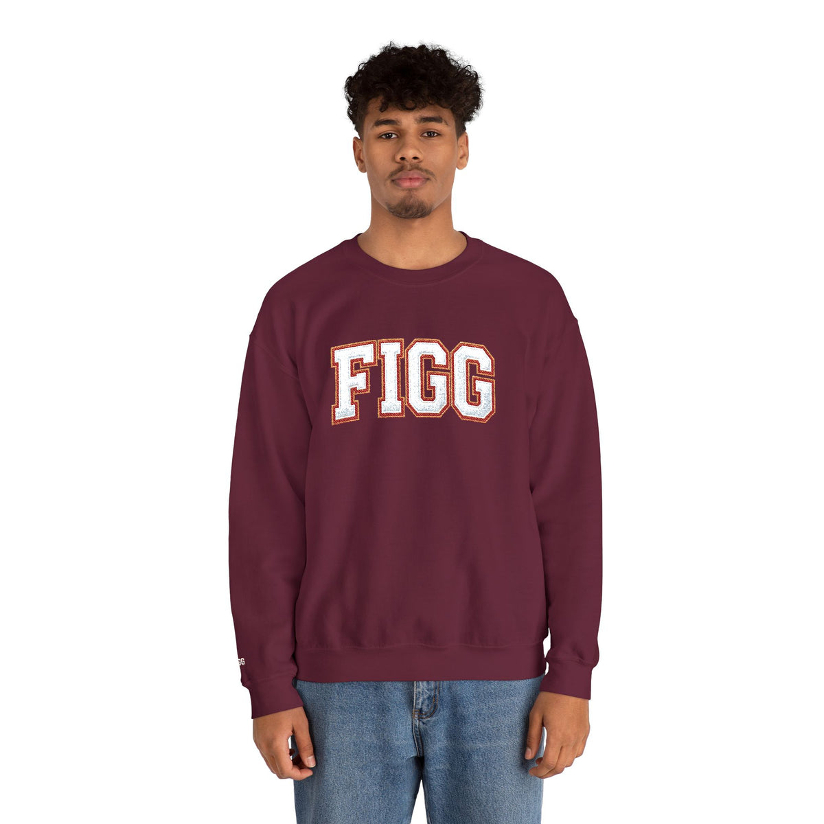 FFiGG Embroidered Collegiate Crewneck — Sport Grey, Black & More Colors
