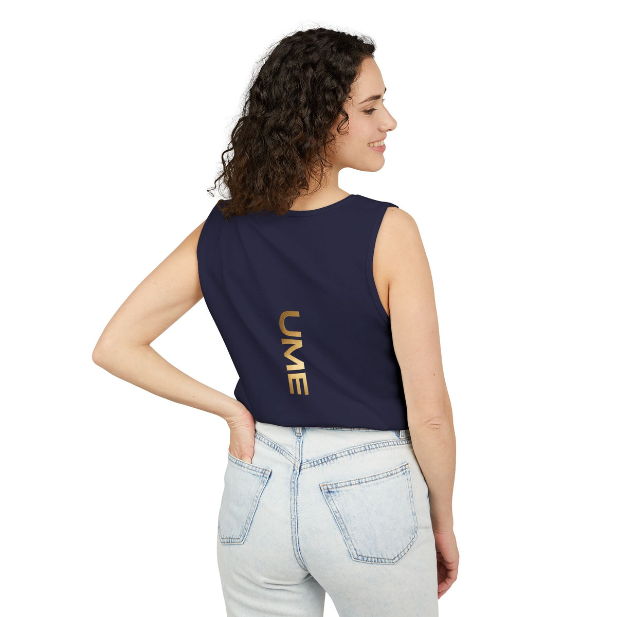 UME Gold Vertical Logo Tank Top – Garment-Dyed Unisex Muscle Tee