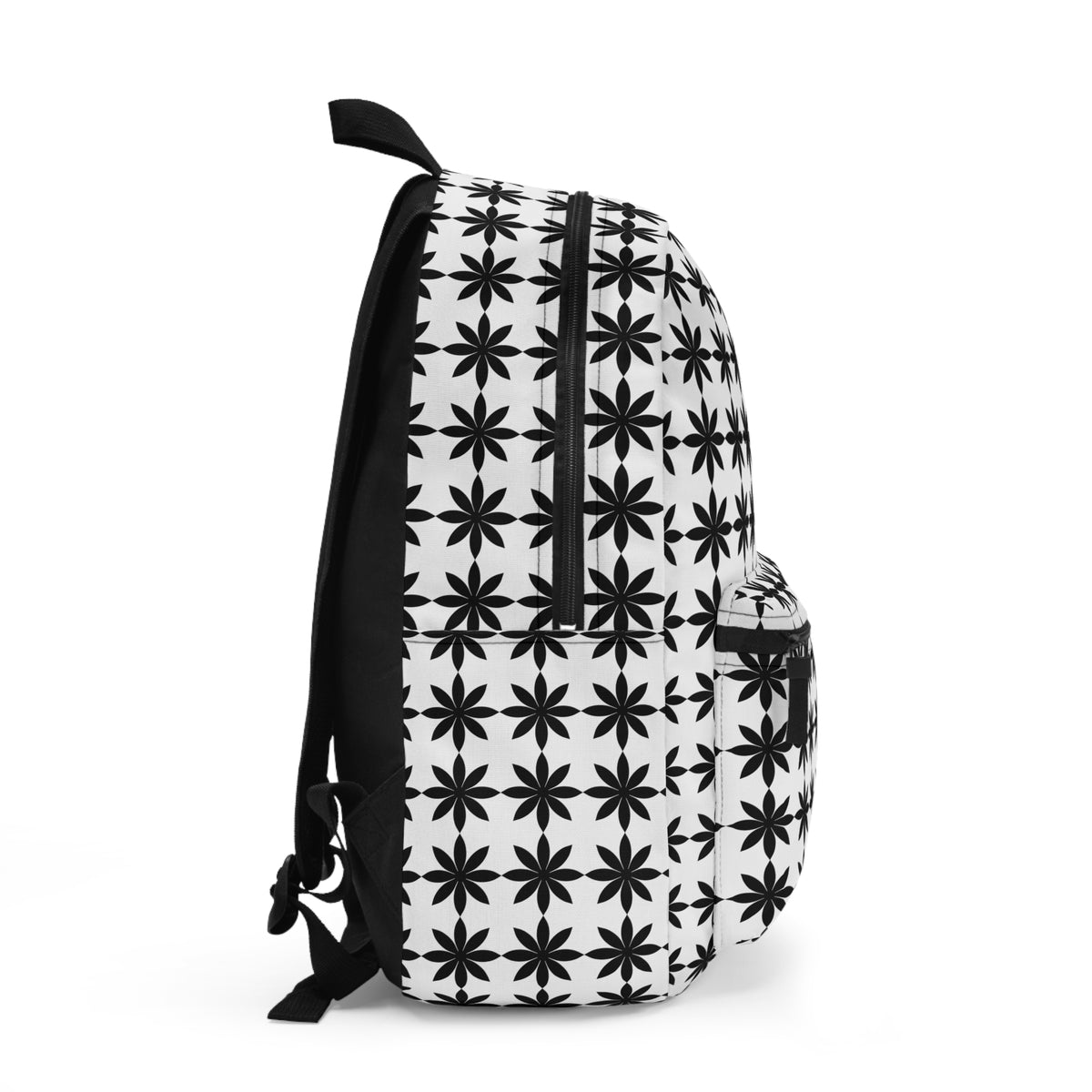 Monochrome Starburst Pattern Backpack — Black & White Geometric School Bag