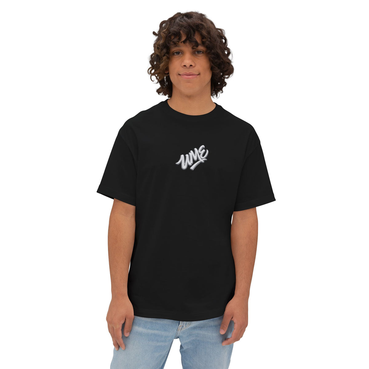 UME Script Logo Boxy Tee — White Oversized Graphic T-Shirt