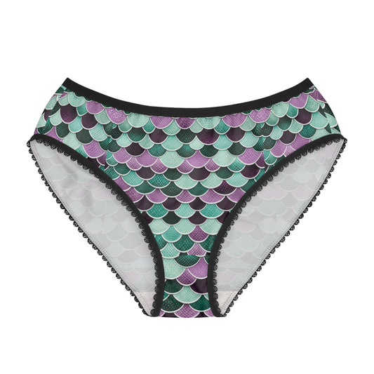 Mermaid Scale Women’s Briefs — Teal & Purple All-Over Print Lace Trim