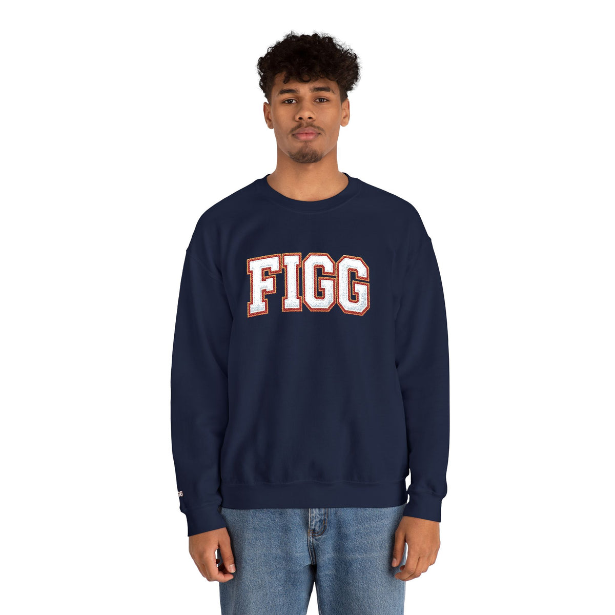 FFiGG Embroidered Collegiate Crewneck — Sport Grey, Black & More Colors