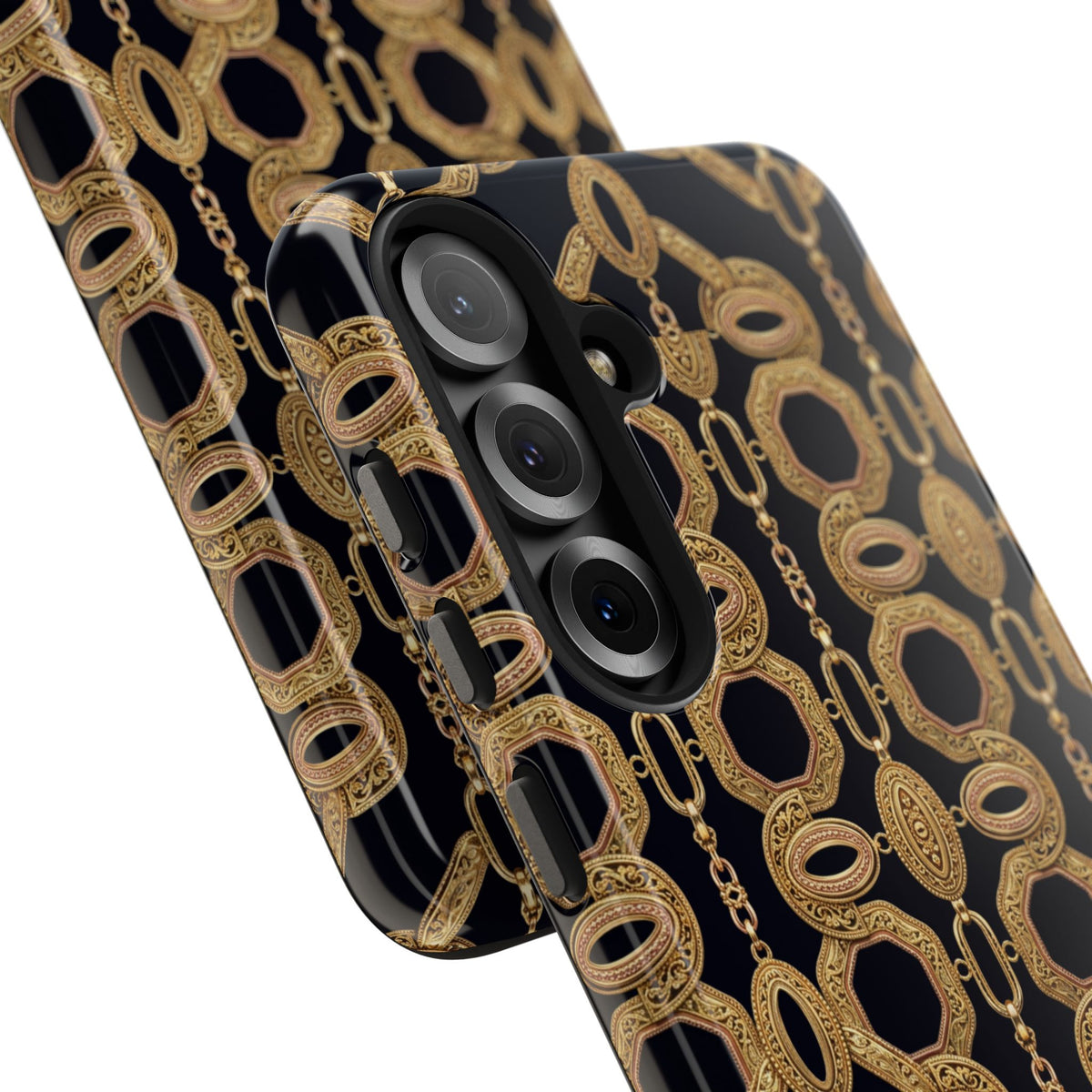 Gold Chain Phone Case — Black & Gold Ornate Chain All-Over Print Tough Cover