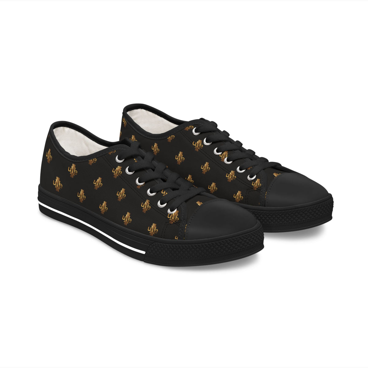 Women’s Low-Top Sneakers — Black and Gold All-Over Print