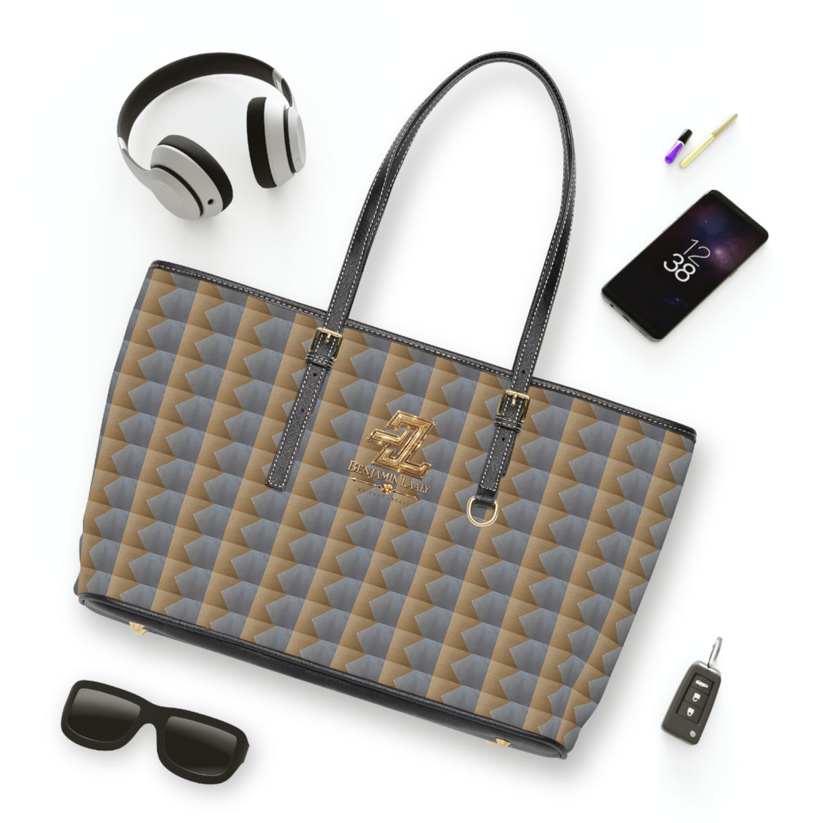 Geo Quilted Monogram Tote Bag – BL Signature PU Leather Shoulder Bag