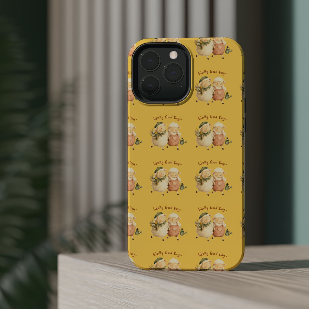 "Woolly Good Day" Phone Case — Yellow Sheep Pattern Magnetic Impact-Resistant Cover