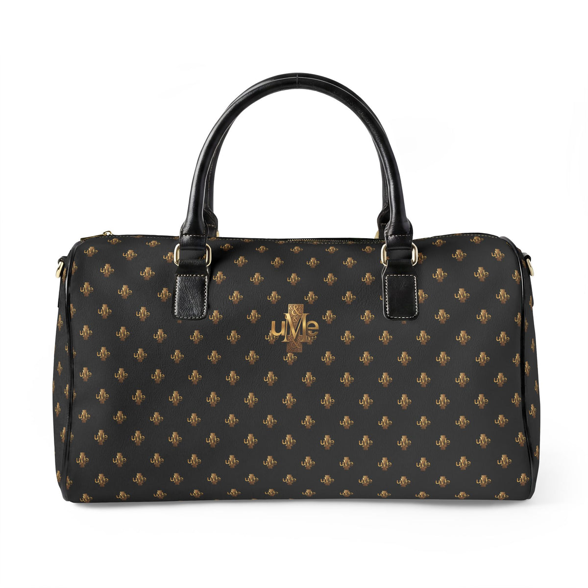 Faux-Leather Travel Bag UME Logo — Black and Gold Weekender