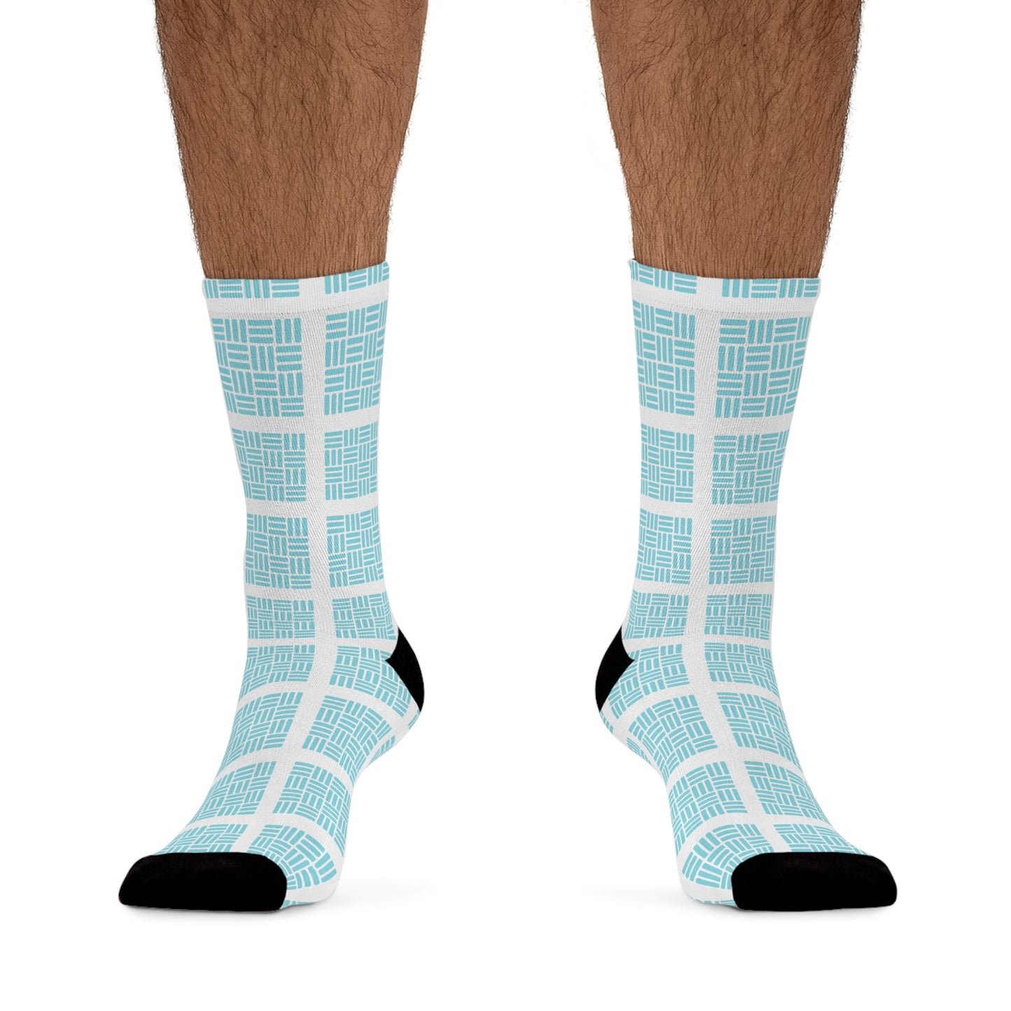 Aqua Plaid Socks — Recycled Polyester Crew Socks, Eco-Friendly Casual Wear
