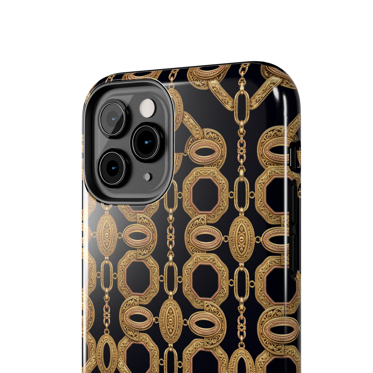 Gold Chain Phone Case — Black & Gold Ornate Chain All-Over Print Tough Cover