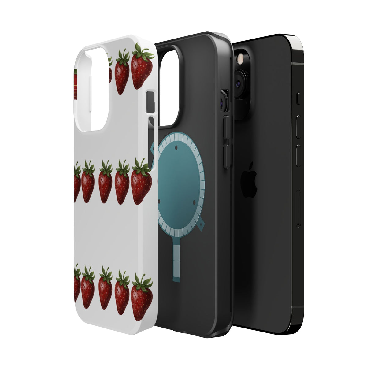 Strawberry Row Phone Case — White MagSafe Magnetic Impact-Resistant Cover