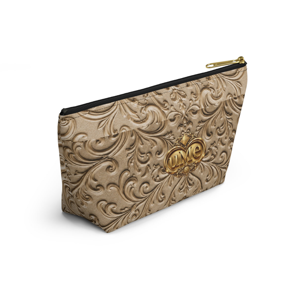 Beige UME Gold Scroll Accessory Pouch — All-Over Print