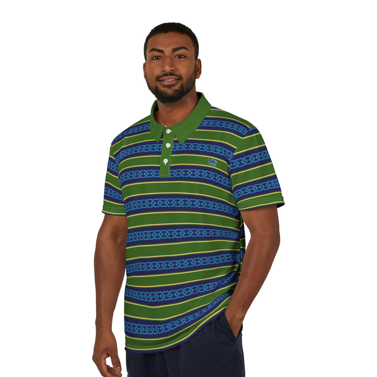 Striped Green & Blue Polo Shirt — Classic Casual Men’s Polo