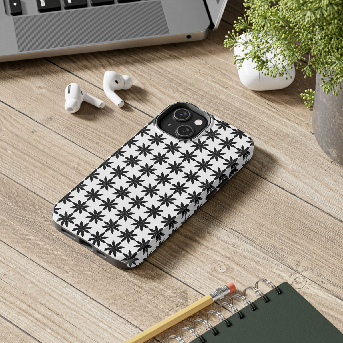 Tough Phone Case — Black & White Geometric Star Pattern