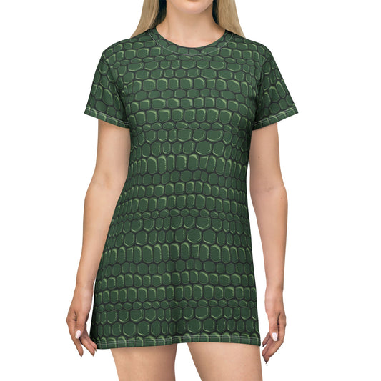 Green Reptile Scale T-Shirt Dress — All-Over Print