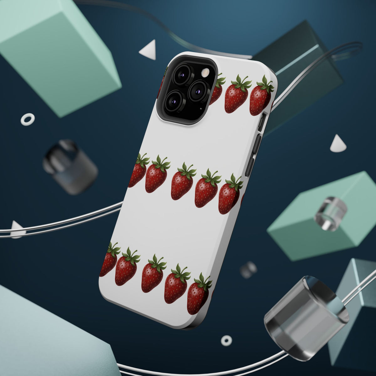 Strawberry Row Phone Case — White MagSafe Magnetic Impact-Resistant Cover