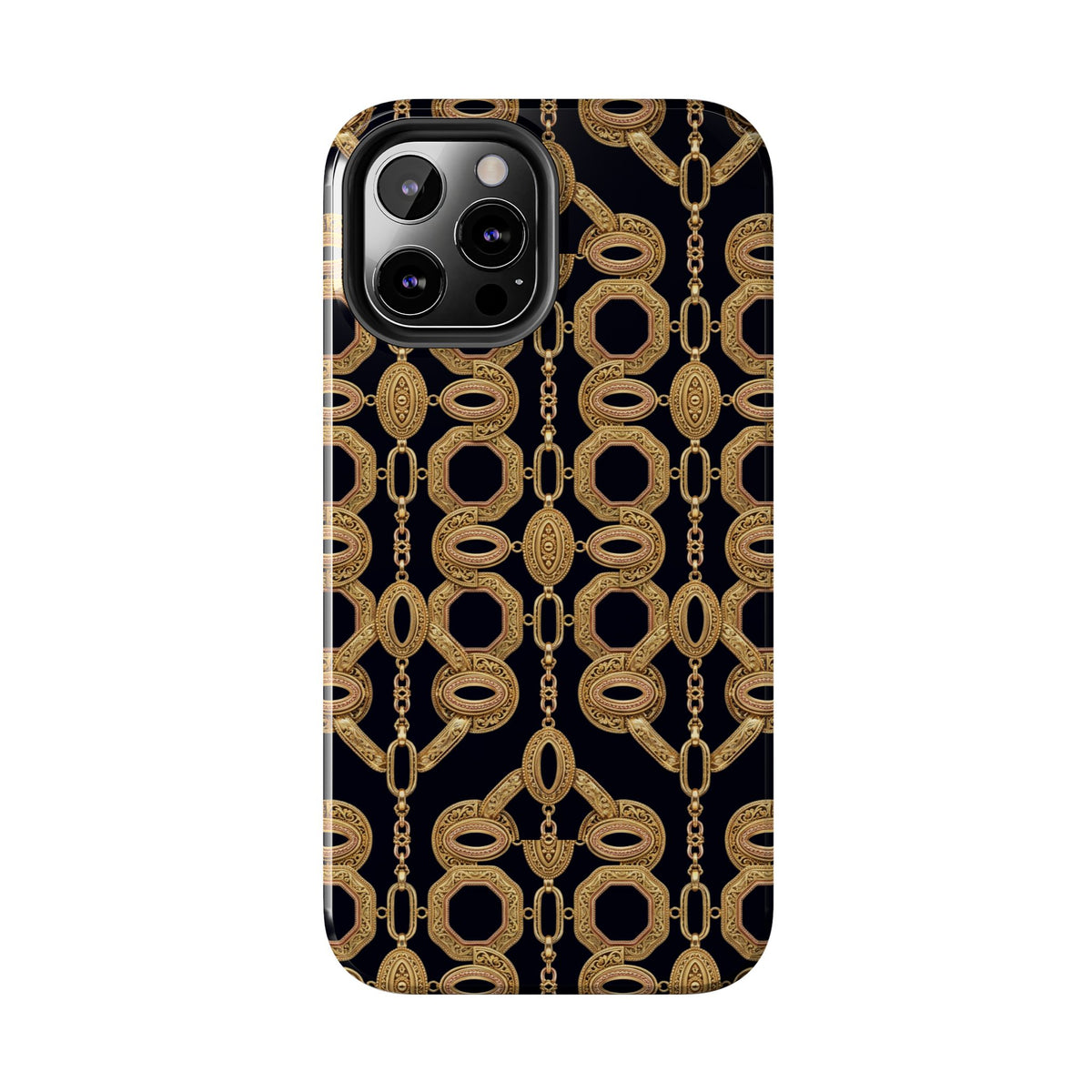 Gold Chain Phone Case — Black & Gold Ornate Chain All-Over Print Tough Cover