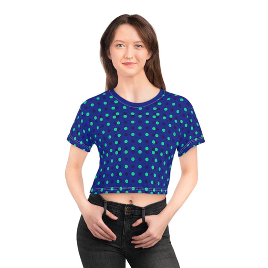 Blue & Teal Polka Dot Crop Tee — AOP Boxy Crop Top