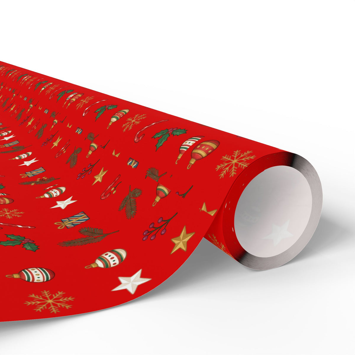 Christmas Wrapping Paper Roll — Red Holiday Ornaments Pattern