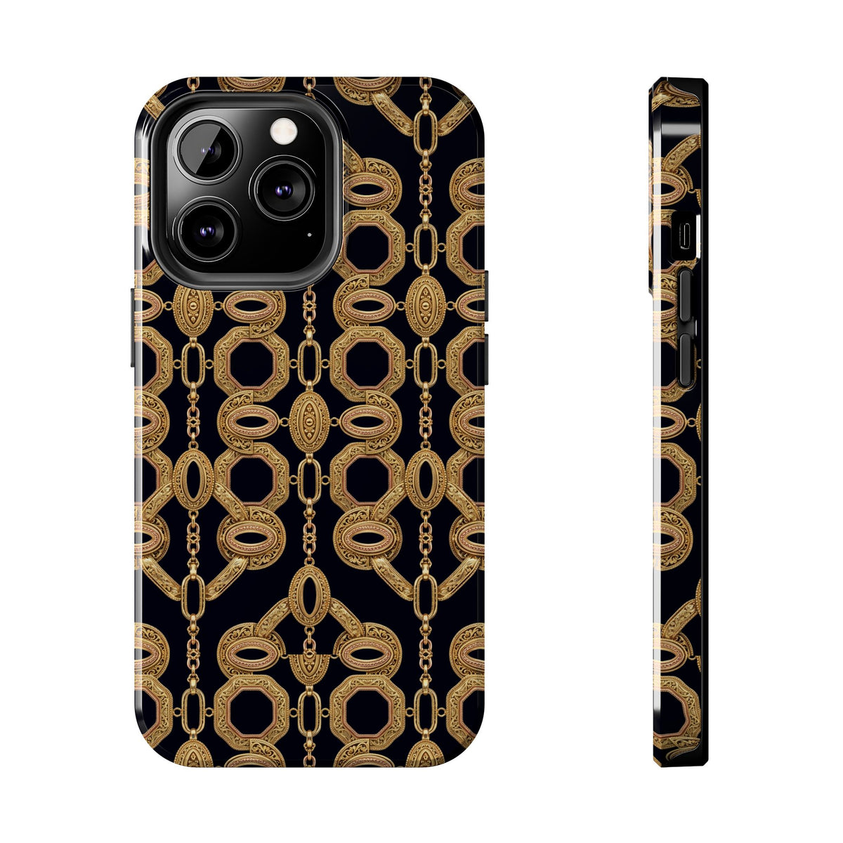 Gold Chain Phone Case — Black & Gold Ornate Chain All-Over Print Tough Cover