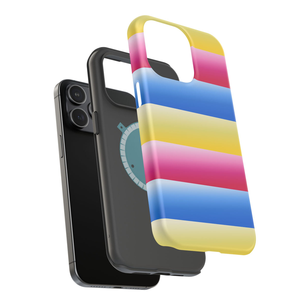 Striped Magnetic Impact-Resistant Phone Case — Colorful Pink Blue Yellow Protection
