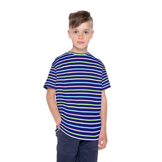 Kids Stripe Sports Jersey — Navy Rainbow Athletic Tee
