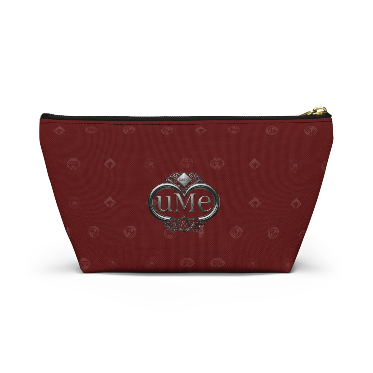 Burgundy Monogram Accessory Pouch — UME T-Bottom Cosmetic Bag