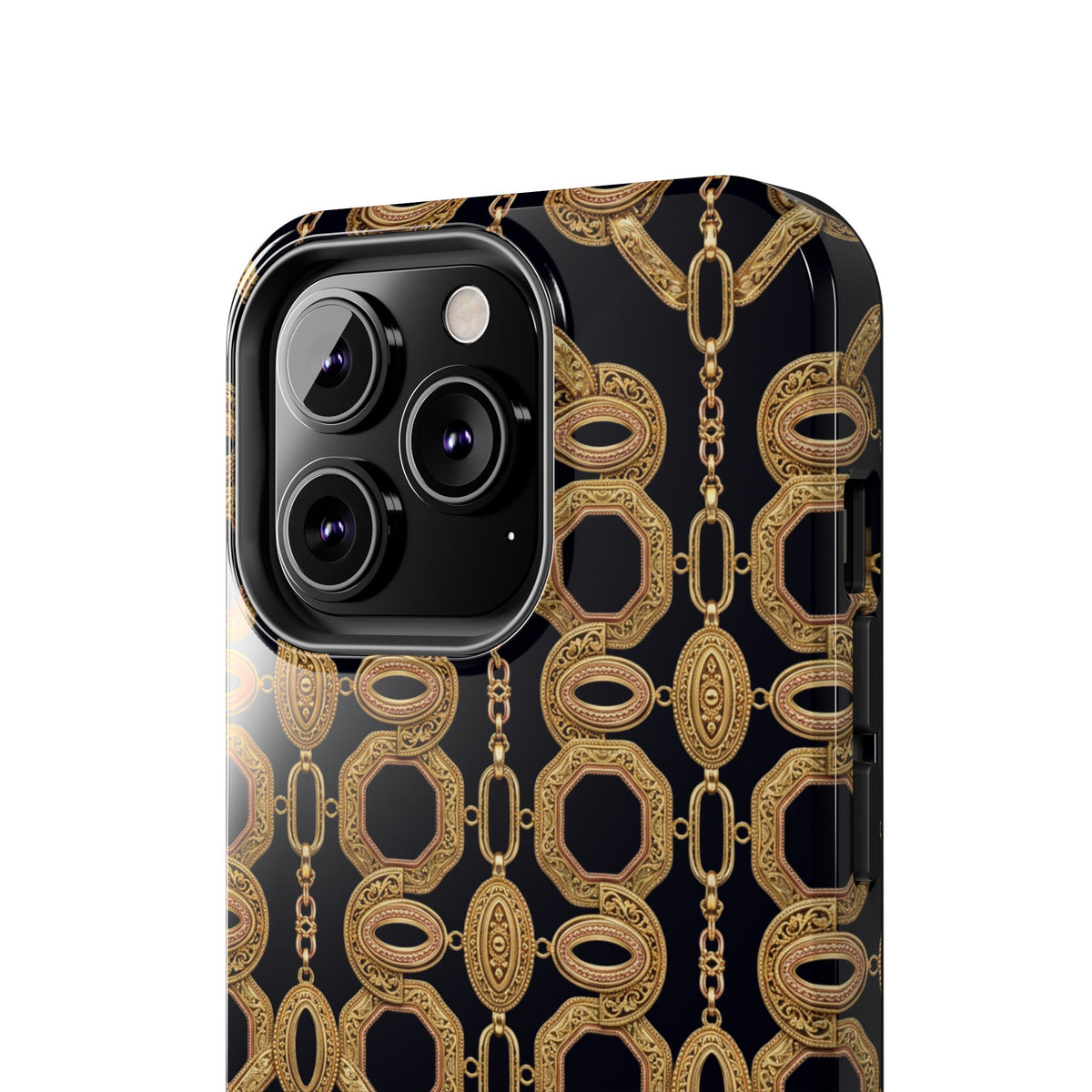 Gold Chain Phone Case — Black & Gold Ornate Chain All-Over Print Tough Cover