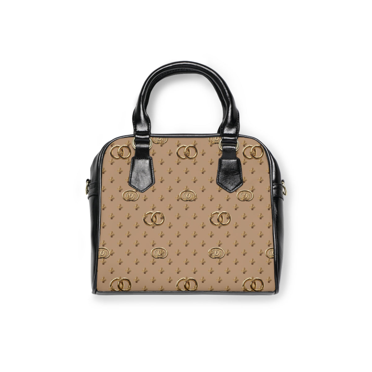 Vintage Monogram Shoulder Handbag — Beige & Gold Emblem Print