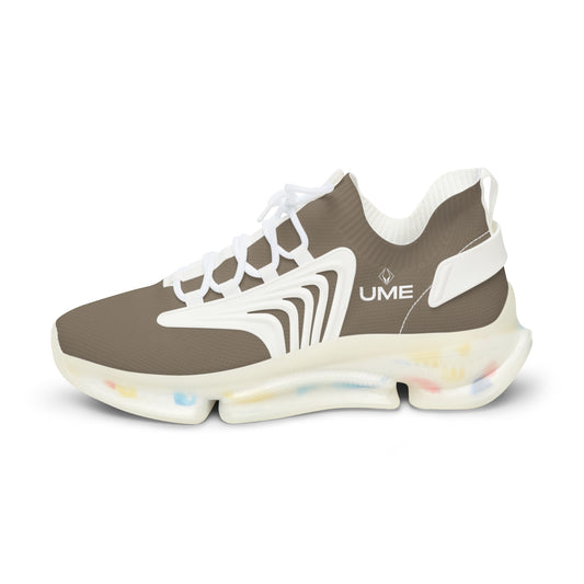 Men's Taupe UME Mesh Sneakers — Bold Graphic Cloud Sole Athletic Shoe