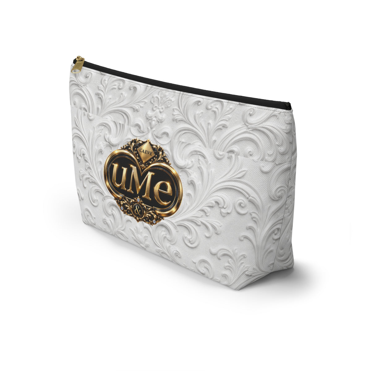 White UME Gold Crest Accessory Pouch — All-Over Print