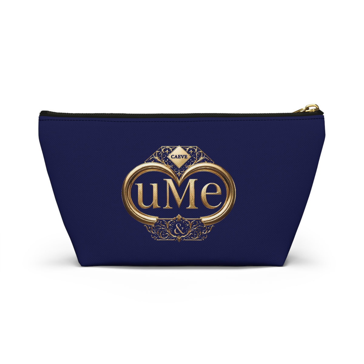 Accessory Pouch — Navy Elegant Gold Monogram 'uMe' Cosmetic Bag