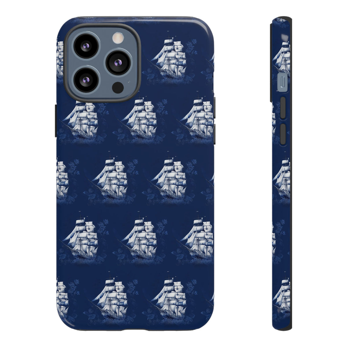 Navy Sailing Ship Phone Case — Navy Blue Vintage Nautical All-Over Print