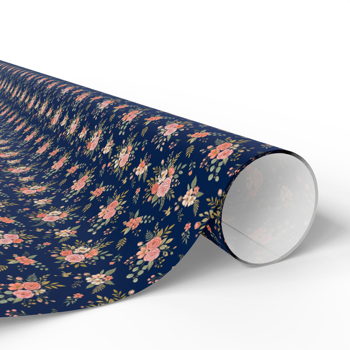 Floral Navy Wrapping Paper Roll — Vintage Rose Gift Wrap for Birthdays & Anniversaries