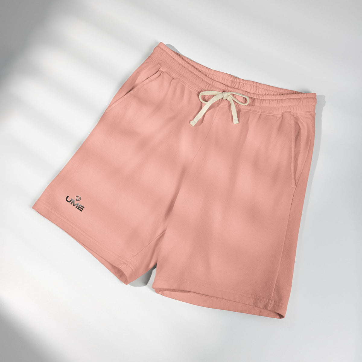 Fleece Sweat Shorts — Garment-Dyed UME Dark Grey Logo All-Over Print