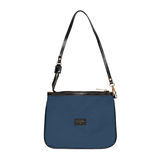 Minimal Small Shoulder Bag – Steel Blue | Slim Crossbody Purse with Adjustable Strap