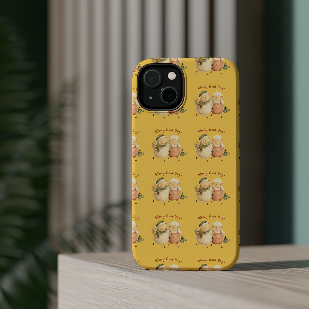"Woolly Good Day" Phone Case — Yellow Sheep Pattern Magnetic Impact-Resistant Cover
