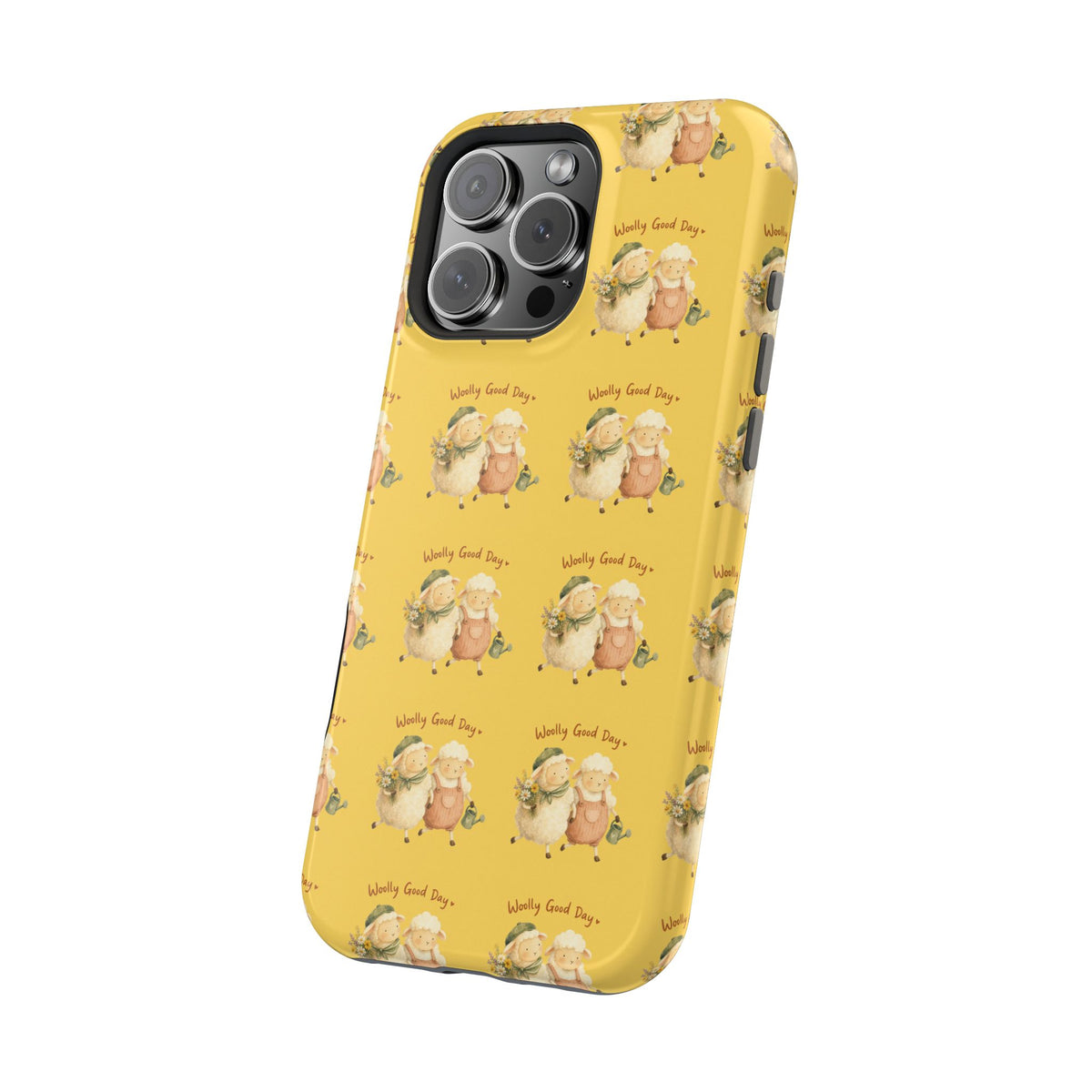 "Woolly Good Day" Phone Case — Yellow Sheep Pattern Magnetic Impact-Resistant Cover