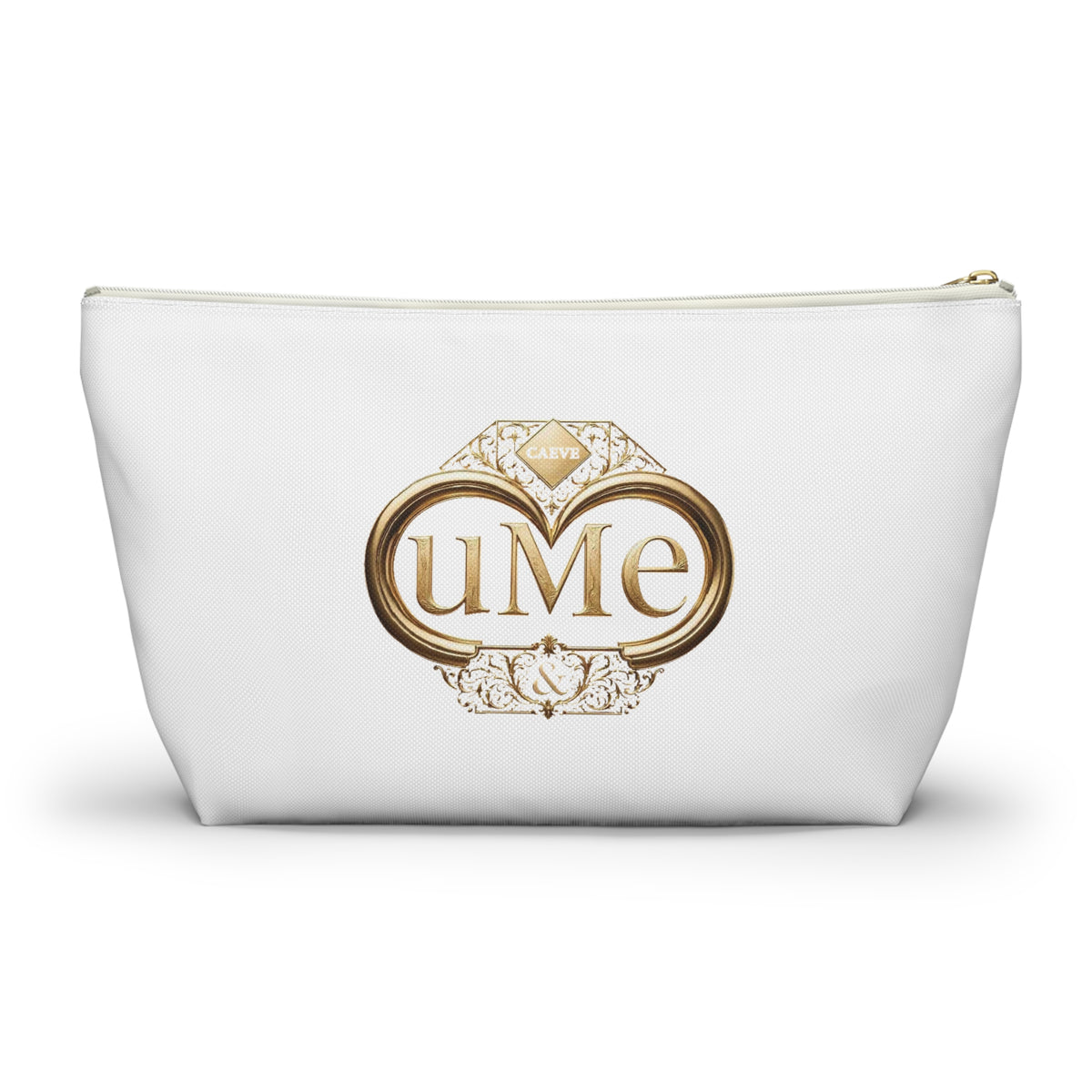 Accessory Pouch — White Elegant Gold Monogram 'uMe' Cosmetic Bag