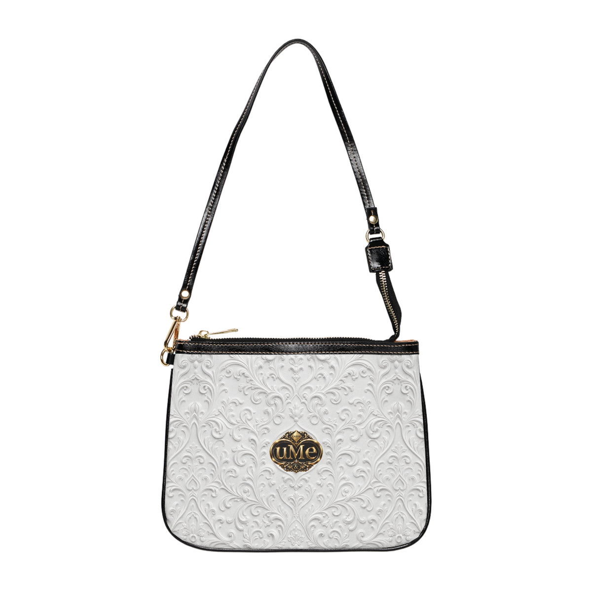 White UME Gold Crest Small Shoulder Bag — Faux Leather