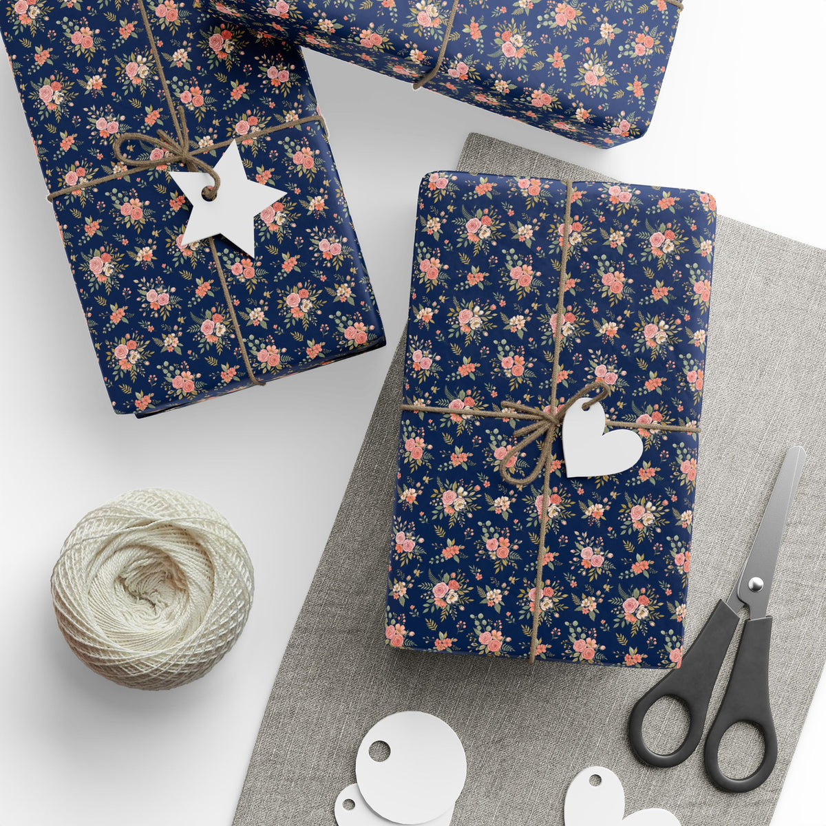 Floral Navy Wrapping Paper Roll — Vintage Rose Gift Wrap for Birthdays & Anniversaries